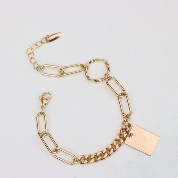 "Chunky Rose Gold Bracelet with Paperclip and Square Tag Charm, XPBL1078 - Picture 1 of 12
